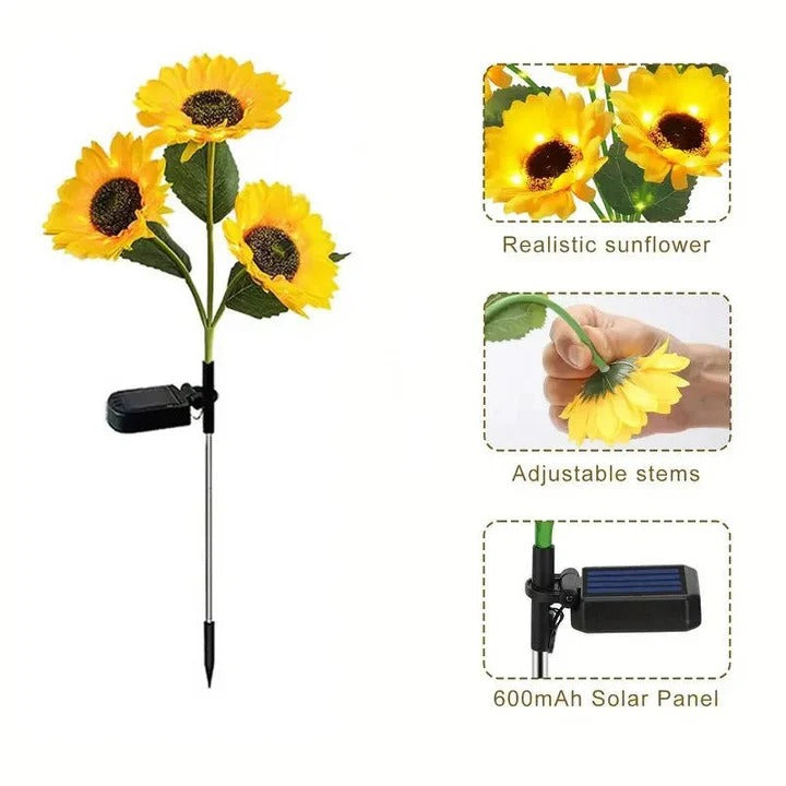 Sunflower Solar LED Garden Light - Durable Fabric Petals & Sturdy Iron Frame for Outdoor Decor