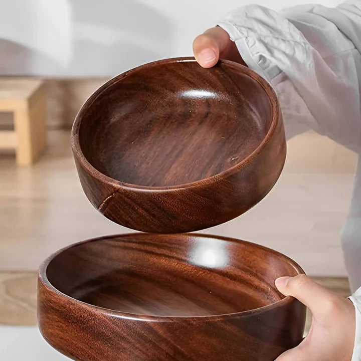 Set of 2 Premium Walnut Wood Round Serving Bowls - Elegant, Durable, and Eco-Friendly Tableware