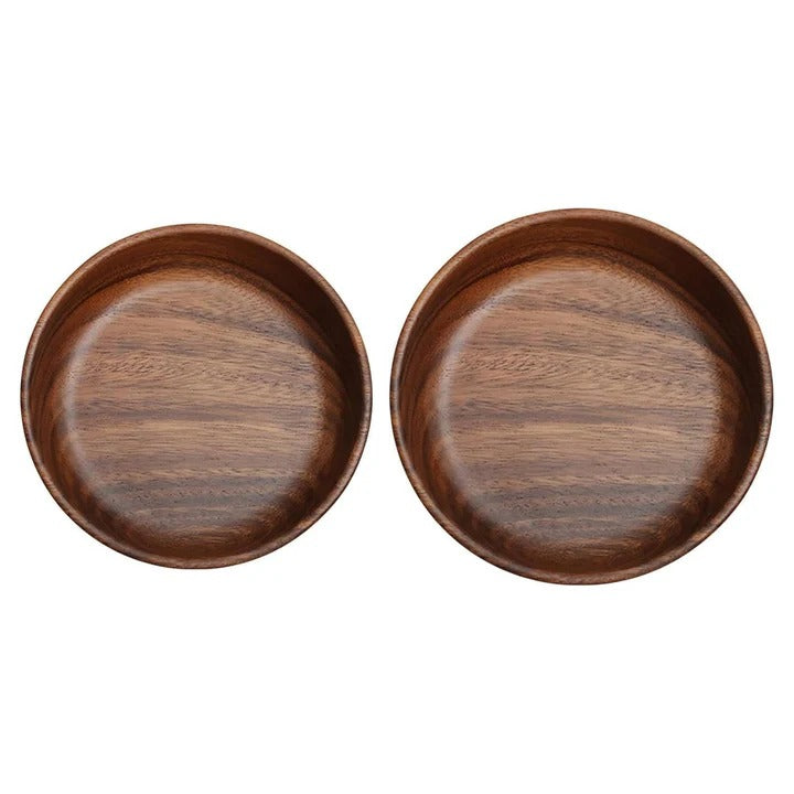 Set of 2 Premium Walnut Wood Round Serving Bowls - Elegant, Durable, and Eco-Friendly Tableware
