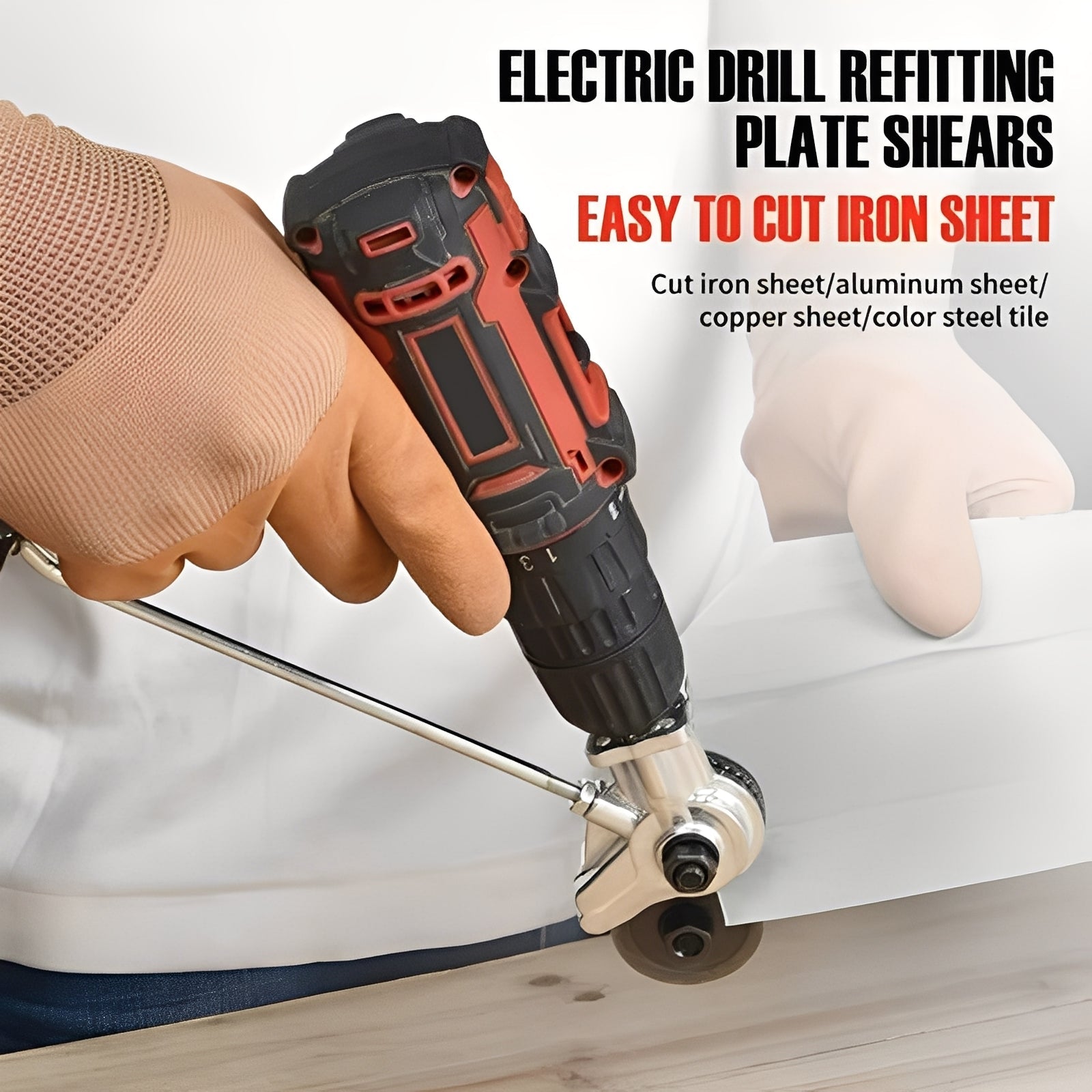Drill-Powered Metal Shear Cutter Attachment for Effortless Sheet Material Cutting - Compatible with Most Drills