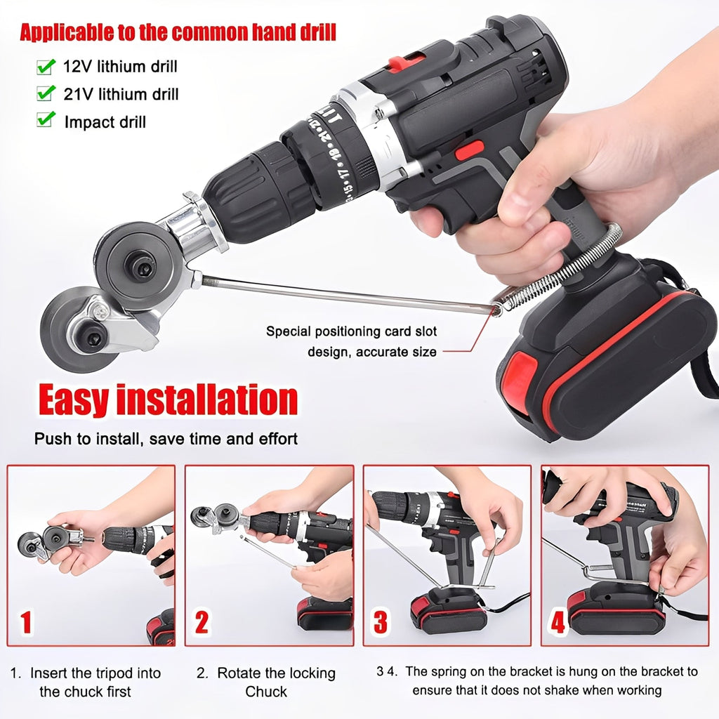 Drill-Powered Metal Shear Cutter Attachment for Effortless Sheet Material Cutting - Compatible with Most Drills