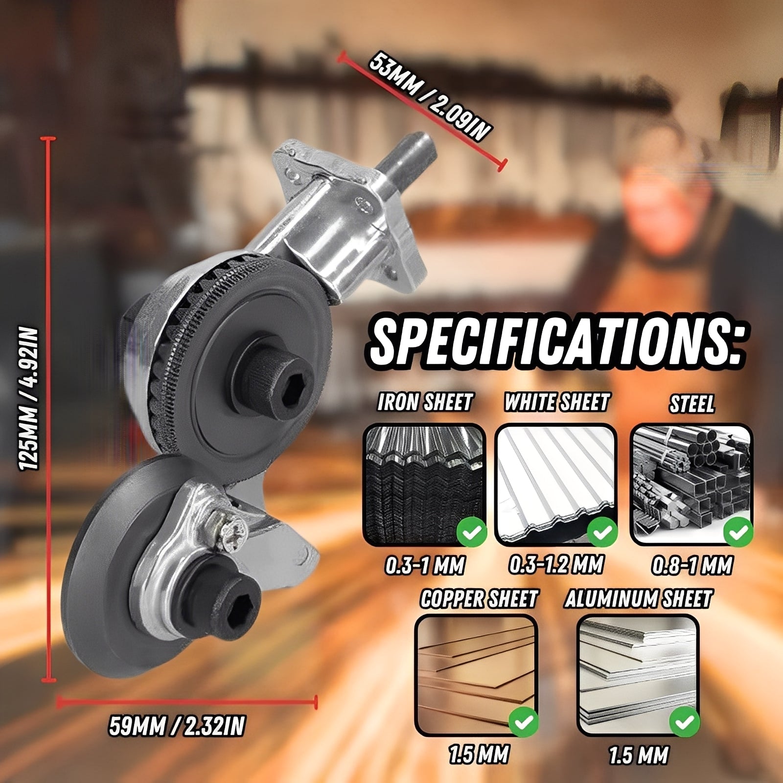 Drill-Powered Metal Shear Cutter Attachment for Effortless Sheet Material Cutting - Compatible with Most Drills