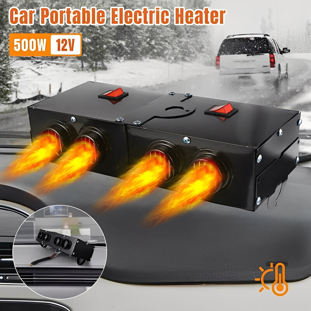 500W Electric Car Heater Fan with Dual Air Outlets - Fast Heating & Defrosting for Winter Comfort