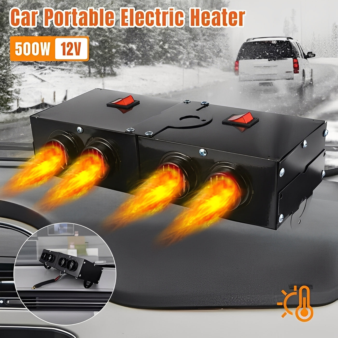500W Electric Car Heater Fan with Dual Air Outlets - Fast Heating & Defrosting for Winter Comfort