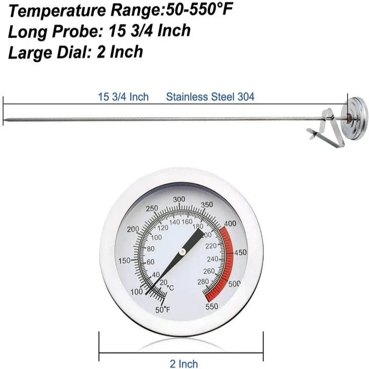 15-Inch Stainless Steel Deep Fry Thermometer with Accurate Mechanical Probe - Ideal for Cooking & Frying