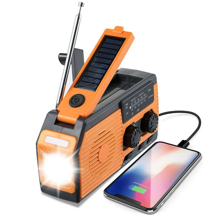 Solar & Hand Crank Emergency Radio with 5000mAh Power Bank - Portable Weather Radio with USB Charging & LED Flashlight