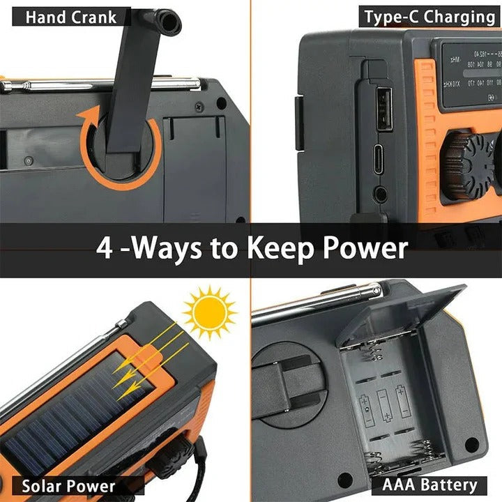 Solar & Hand Crank Emergency Radio with 5000mAh Power Bank - Portable Weather Radio with USB Charging & LED Flashlight