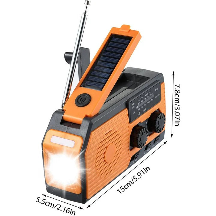 Solar & Hand Crank Emergency Radio with 5000mAh Power Bank - Portable Weather Radio with USB Charging & LED Flashlight