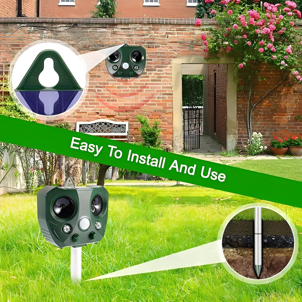 Ultrasonic Motion Sensor Bird and Pest Deterrent Device - Effective Animal Repellent for Gardens and Yards