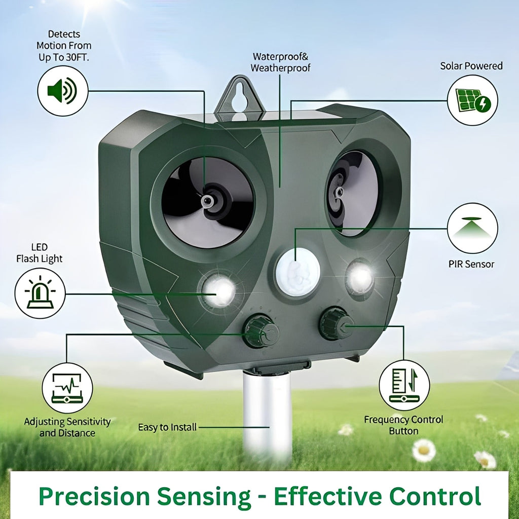 Ultrasonic Motion Sensor Bird and Pest Deterrent Device - Effective Animal Repellent for Gardens and Yards
