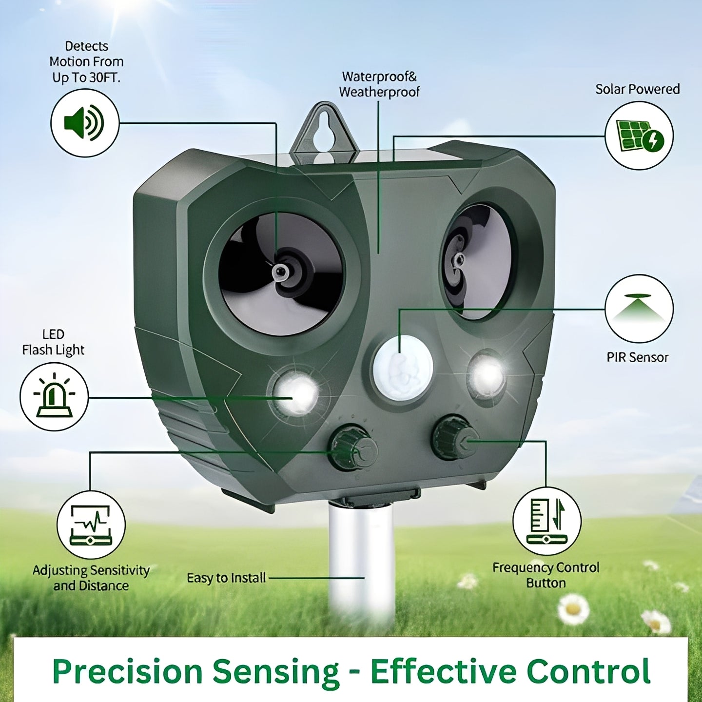 Ultrasonic Motion Sensor Bird and Pest Deterrent Device - Effective Animal Repellent for Gardens and Yards
