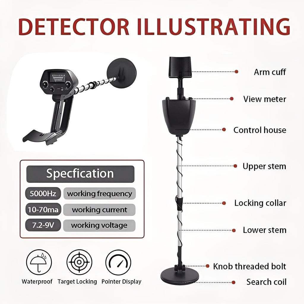 High-Precision Metal Detector with LCD Display, Adjustable Stem & Target Pointer Meter - Perfect for Treasure Hunting