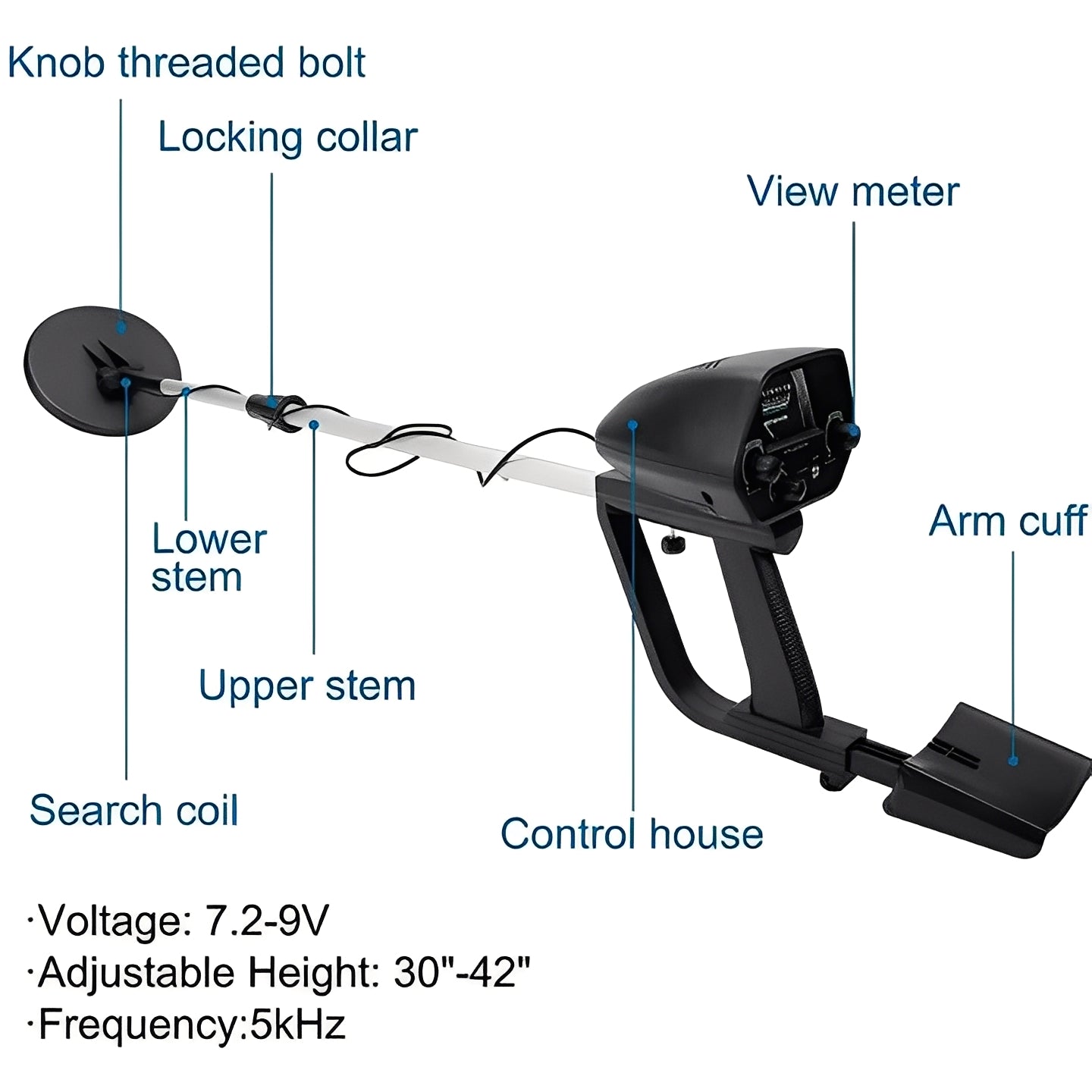High-Precision Metal Detector with LCD Display, Adjustable Stem & Target Pointer Meter - Perfect for Treasure Hunting
