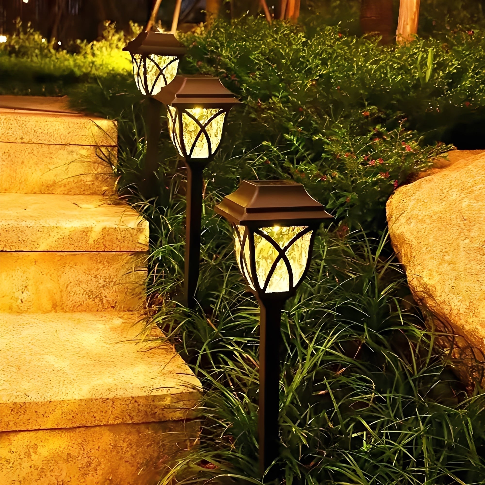 Set of 2 Solar Powered LED Pathway Lights - Energy-Efficient Outdoor Lighting for Gardens & Walkways
