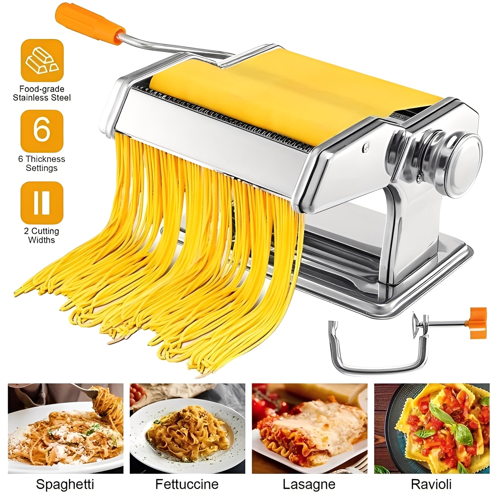 Premium Stainless Steel Pasta Maker - Adjustable Thickness Settings for Perfect Homemade Pasta