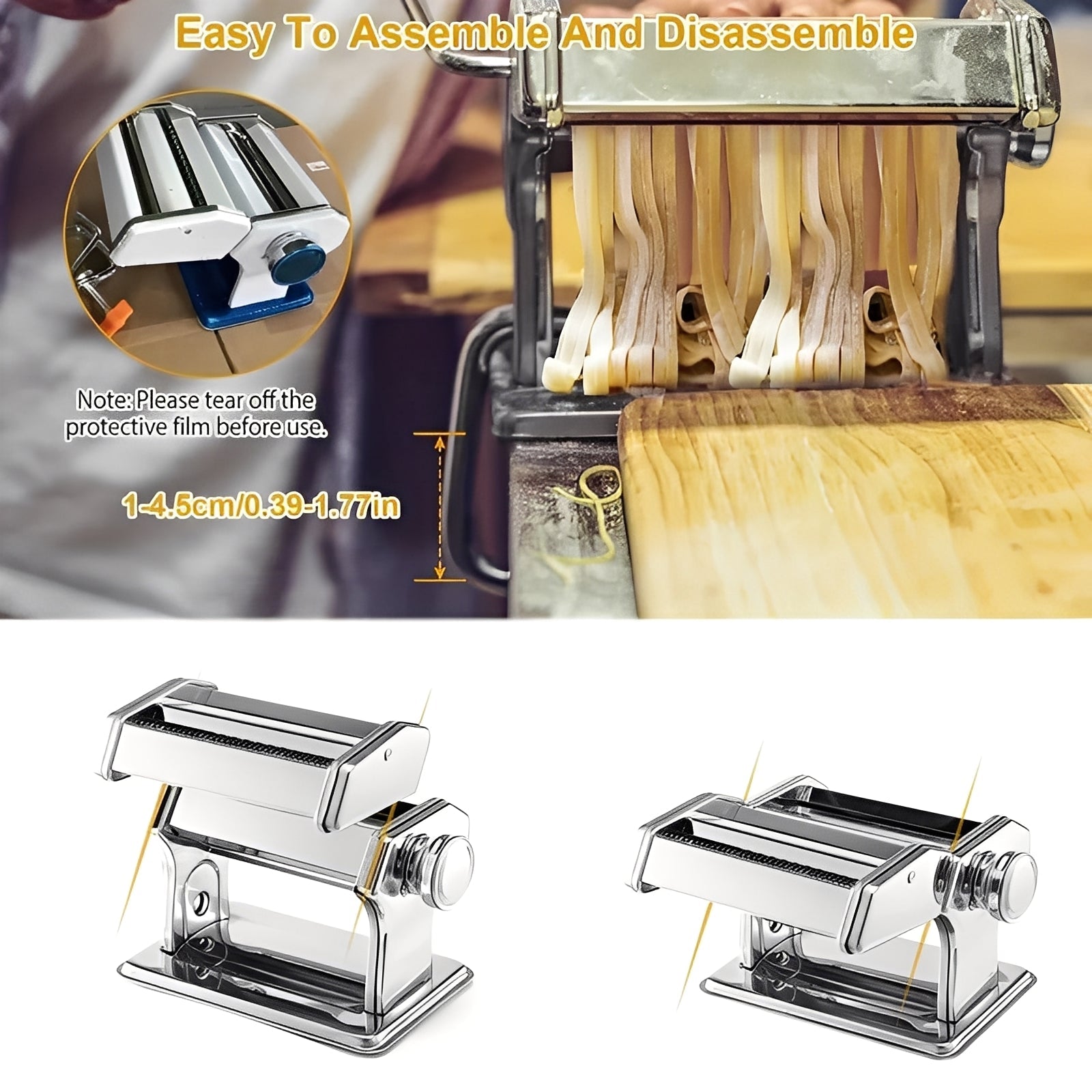 Premium Stainless Steel Pasta Maker - Adjustable Thickness Settings for Perfect Homemade Pasta