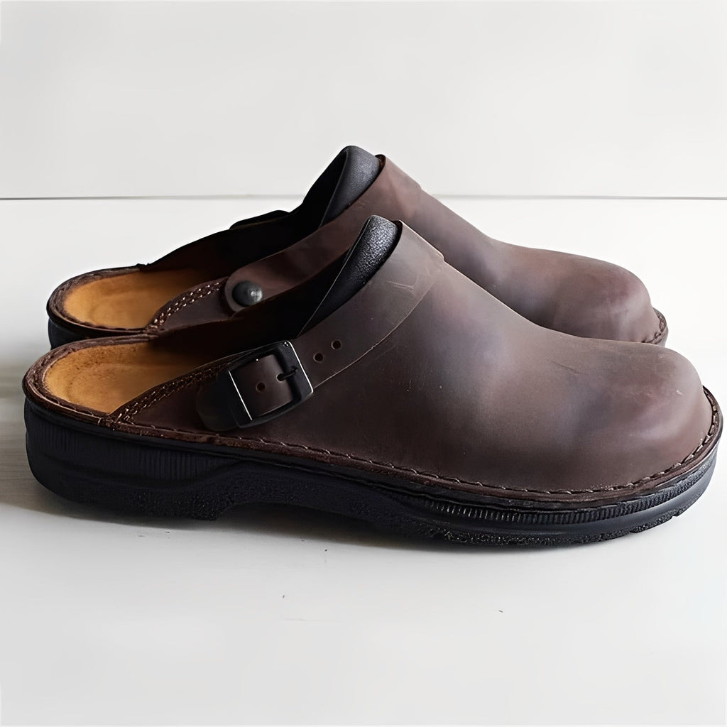 Men's Premium Leather Slippers with Comfort Support Insole - Stylish & Durable Footwear