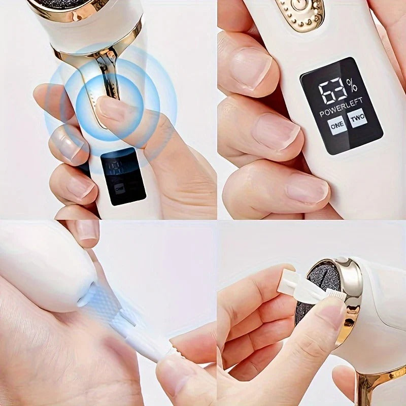 Rechargeable Electric Foot File with Rotating Roller Head - Professional Pedicure Tool for Smooth, Soft Feet