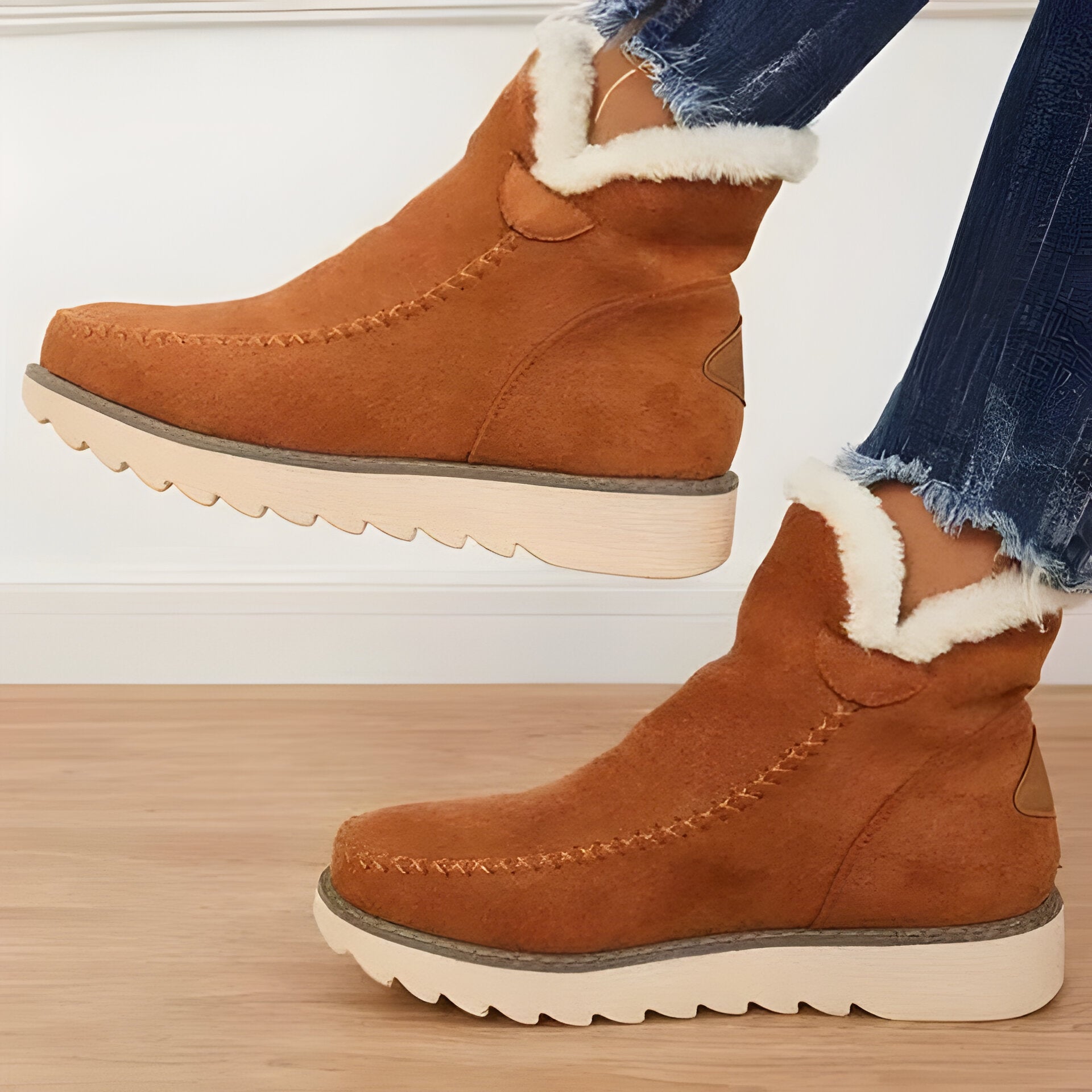 Fur-Lined Slip-On Ankle Boots for Women - Cozy & Stylish Winter Footwear