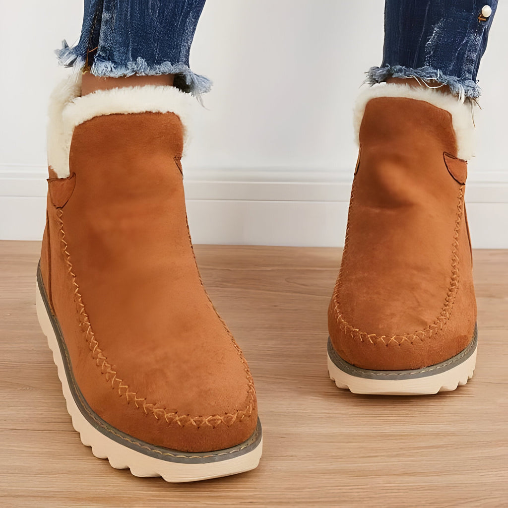 Fur-Lined Slip-On Ankle Boots for Women - Cozy & Stylish Winter Footwear