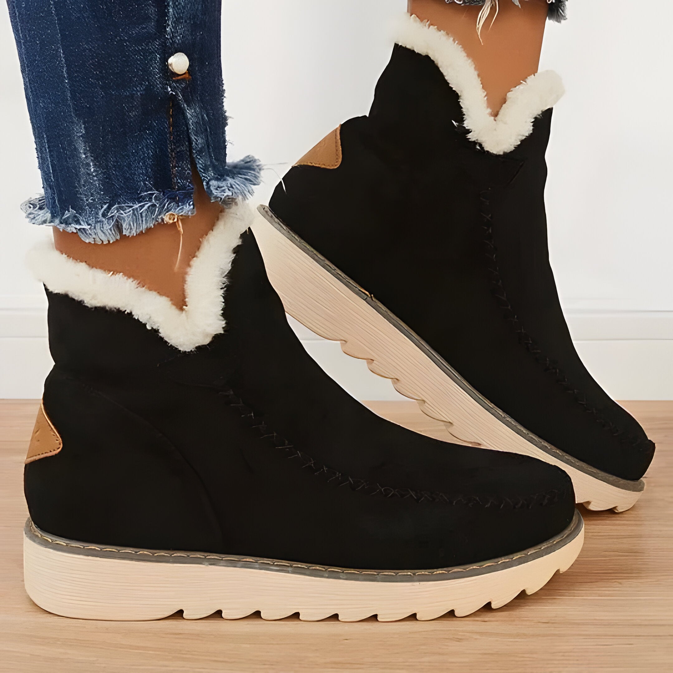 Fur-Lined Slip-On Ankle Boots for Women - Cozy & Stylish Winter Footwear