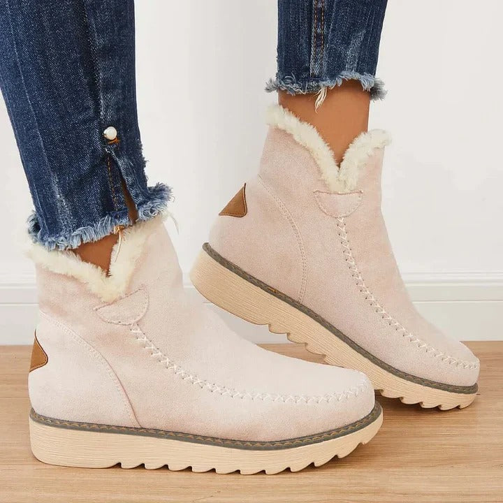 Fur-Lined Slip-On Ankle Boots for Women - Cozy & Stylish Winter Footwear