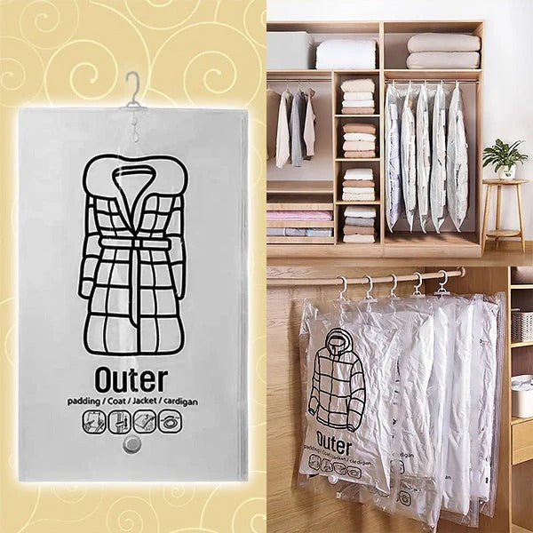 Set of 4 Hanging Vacuum Storage Bags for Closet Organization - Space-Saving, Durable & Reusable