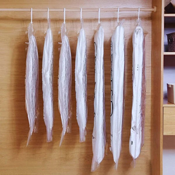 Set of 4 Hanging Vacuum Storage Bags for Closet Organization - Space-Saving, Durable & Reusable