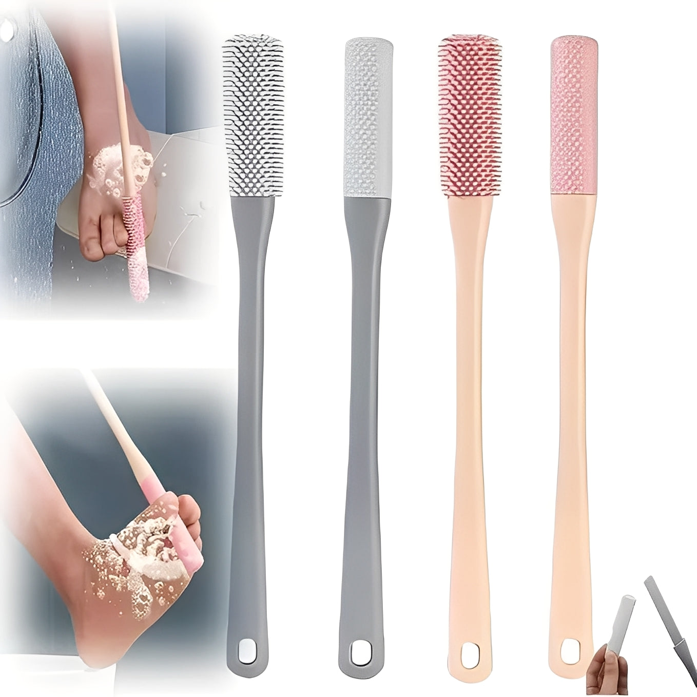 Toe Gap Cleaning Brush Set with Ergonomic Handle - 2 Piece Foot Care Tool for Deep Cleaning Between Toes