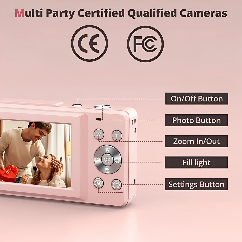 Portable Retro Digital Camera with Built-In Screen - Vintage Style, Compact Design, Perfect for Travel