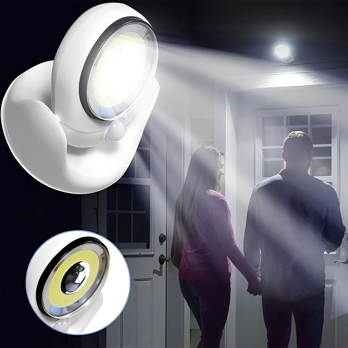 Battery-Powered Motion Sensor LED Light with Adjustable Base - Wireless, Energy-Efficient, and Easy to Install