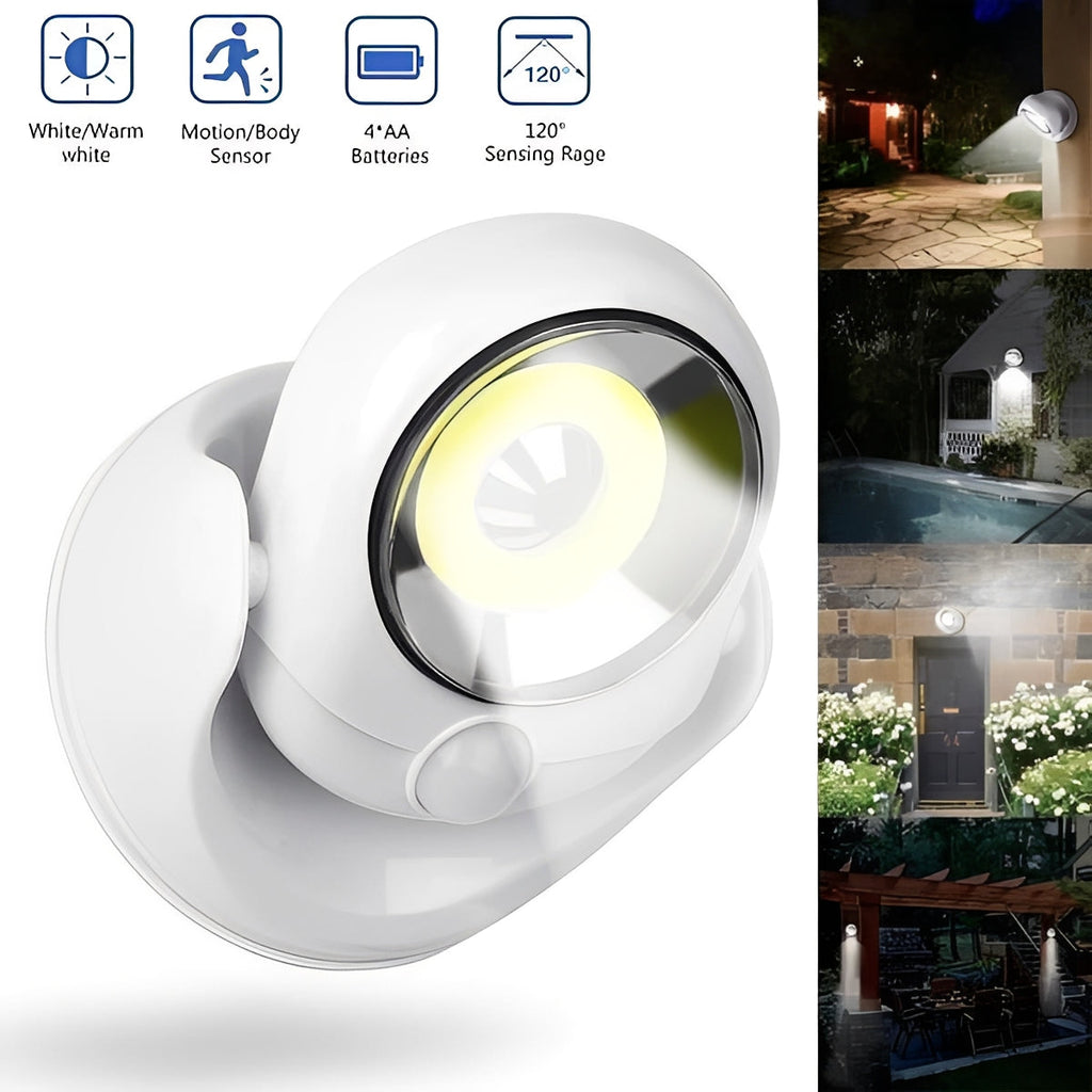 Battery-Powered Motion Sensor LED Light with Adjustable Base - Wireless, Energy-Efficient, and Easy to Install