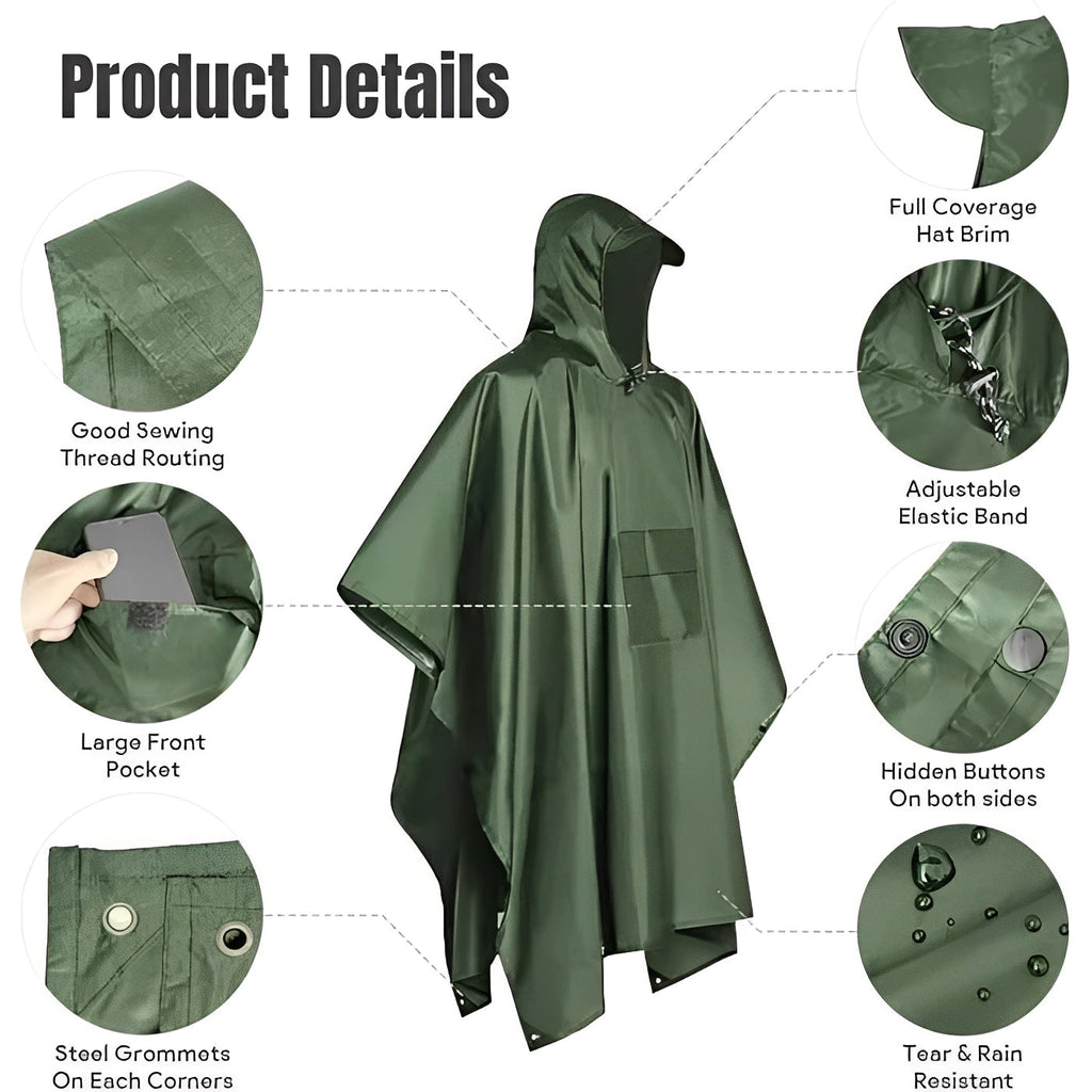 Waterproof Hooded Rain Poncho for Outdoor Activities - Includes Convenient Storage Bag