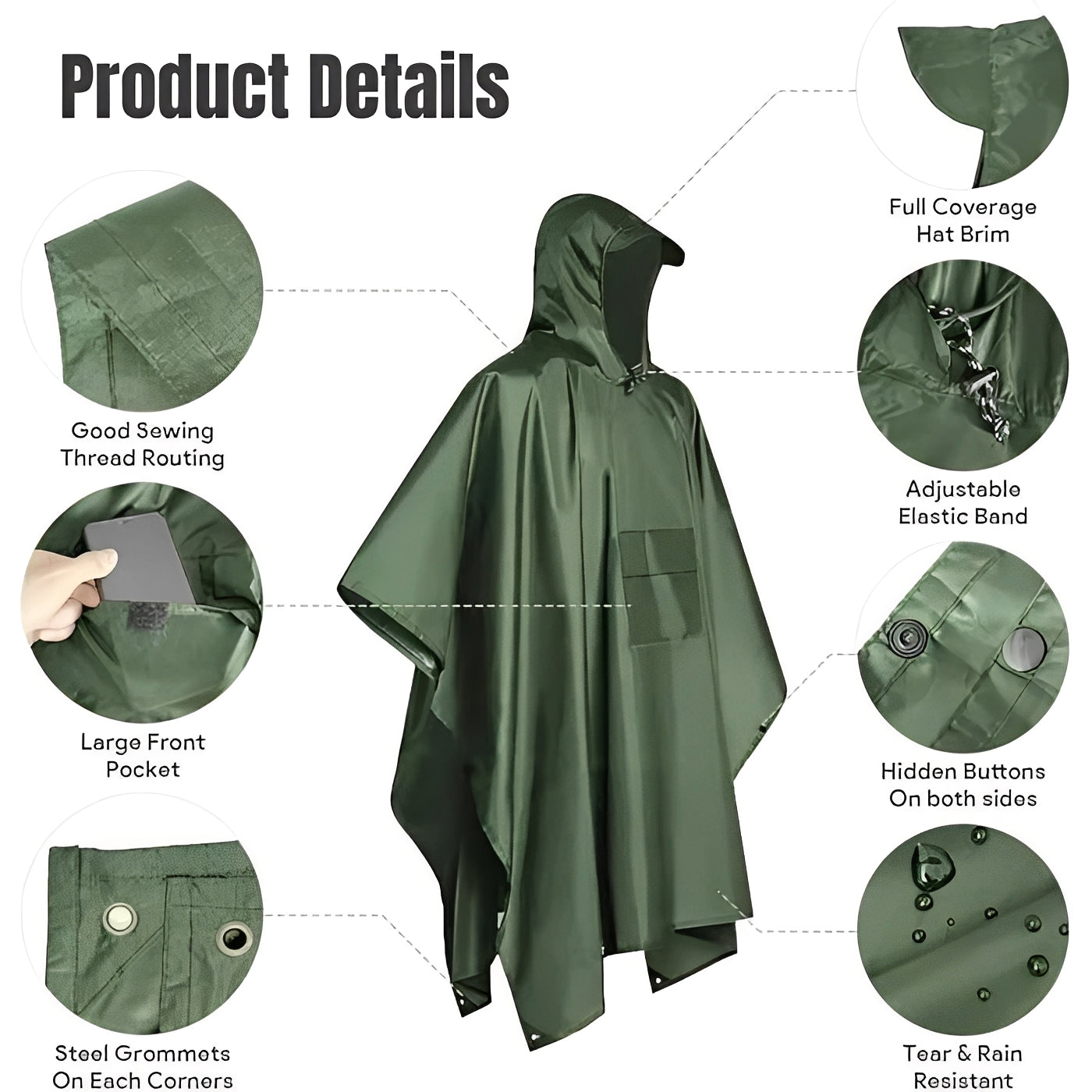 Waterproof Hooded Rain Poncho for Outdoor Activities - Includes Convenient Storage Bag