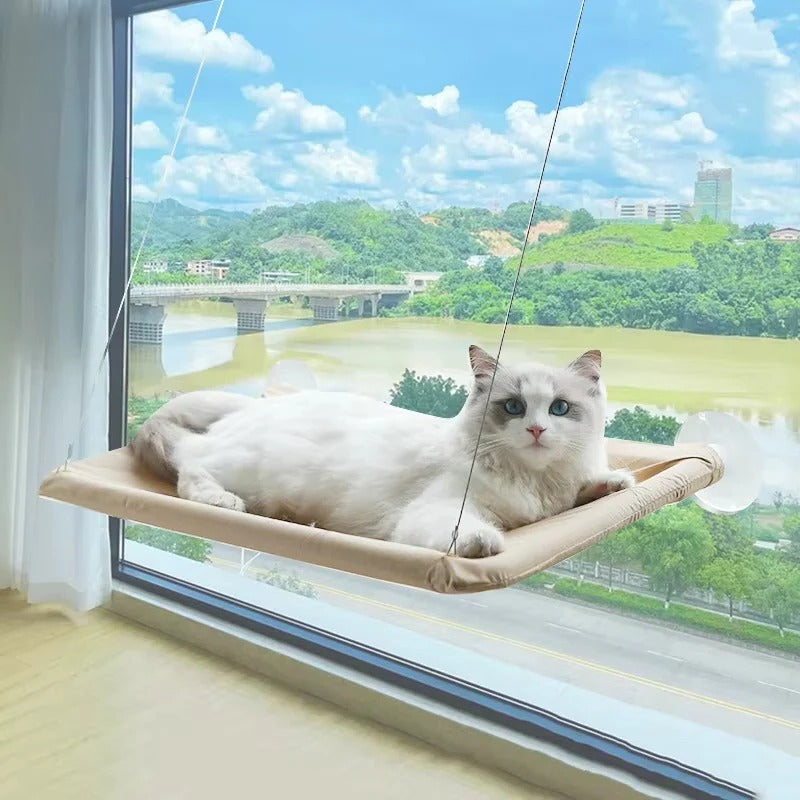 Deluxe Indoor Cat Window Hammock with Strong Suction Cups - Cozy Cat Bed for Sunbathing & Relaxation