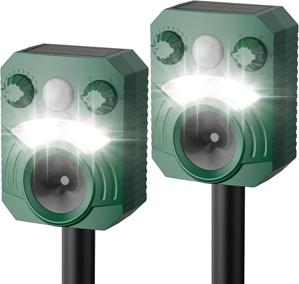 2-Pack Outdoor Ultrasonic Pest Deterrent with Motion Sensor & LED Light - Effective Animal Repellent for Gardens & Yards