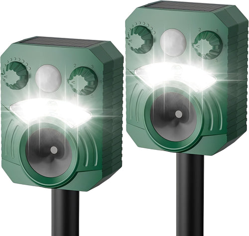 2-Pack Outdoor Ultrasonic Pest Deterrent with Motion Sensor & LED Light - Effective Animal Repellent for Gardens & Yards