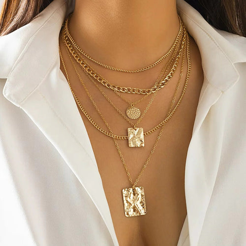 6-Piece Layered Choker Necklace Set with Vintage Coin & Tag - Boho Chic Jewelry for Women