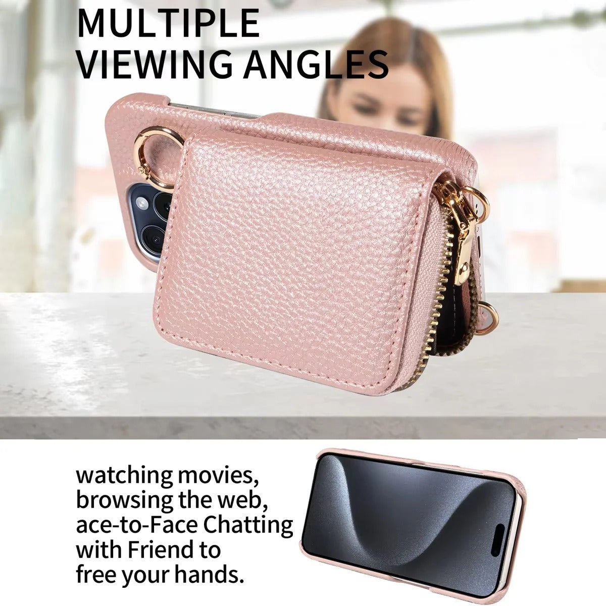 Premium Leather Wallet Case for iPhone - Stylish Card Slots & Secure Zipper Closure