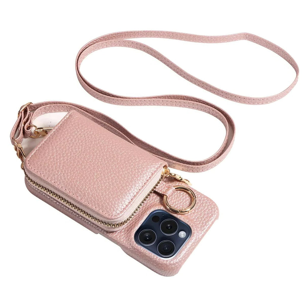 Premium Leather Wallet Case for iPhone - Stylish Card Slots & Secure Zipper Closure