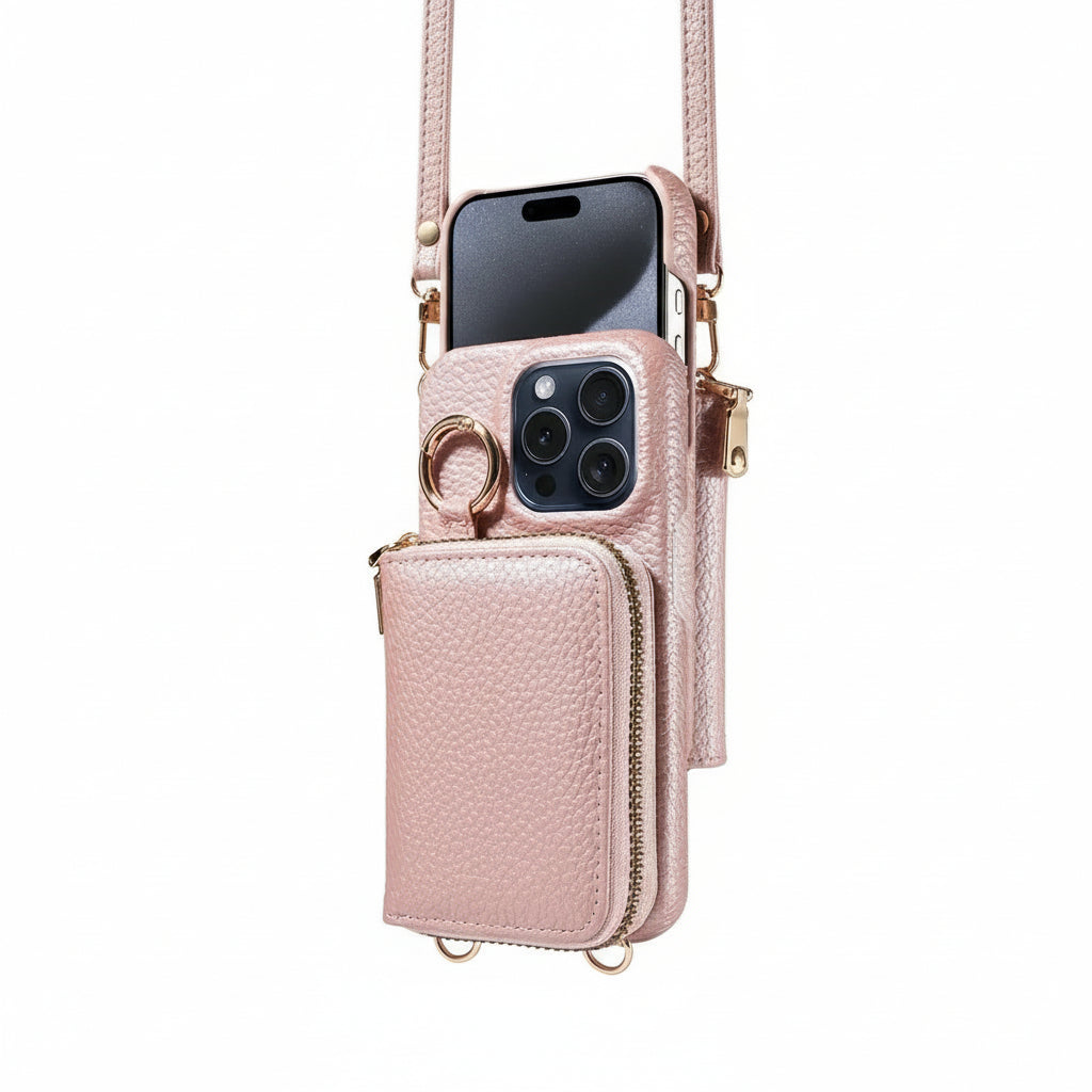 Premium Leather Wallet Case for iPhone - Stylish Card Slots & Secure Zipper Closure