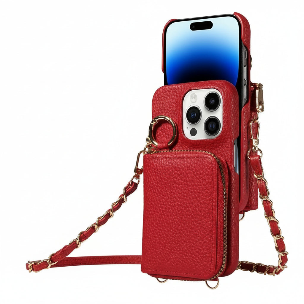 Premium Leather Wallet Case for iPhone - Stylish Card Slots & Secure Zipper Closure