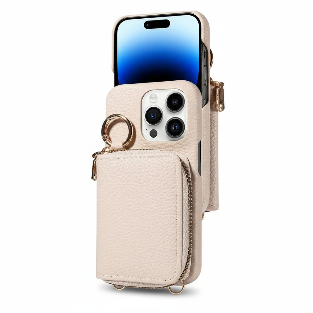 Premium Leather Wallet Case for iPhone - Stylish Card Slots & Secure Zipper Closure
