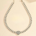 Elegant Crystal Heart Charm Choker Necklace with Stylish Cuban Chain - Perfect Gift for Her