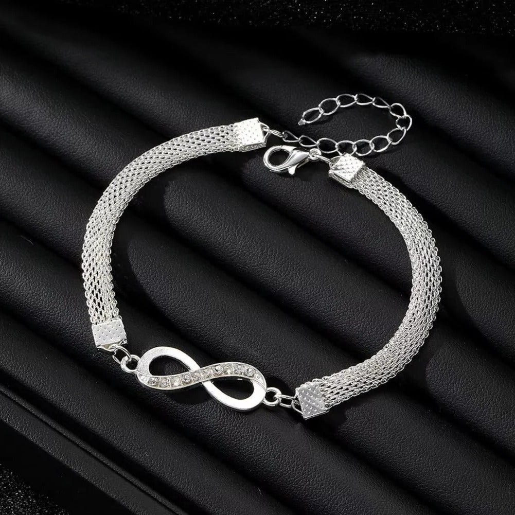 Elegant Rhinestone Bracelet Set for Women - 3-Piece Heart & Infinity Charm Collection
