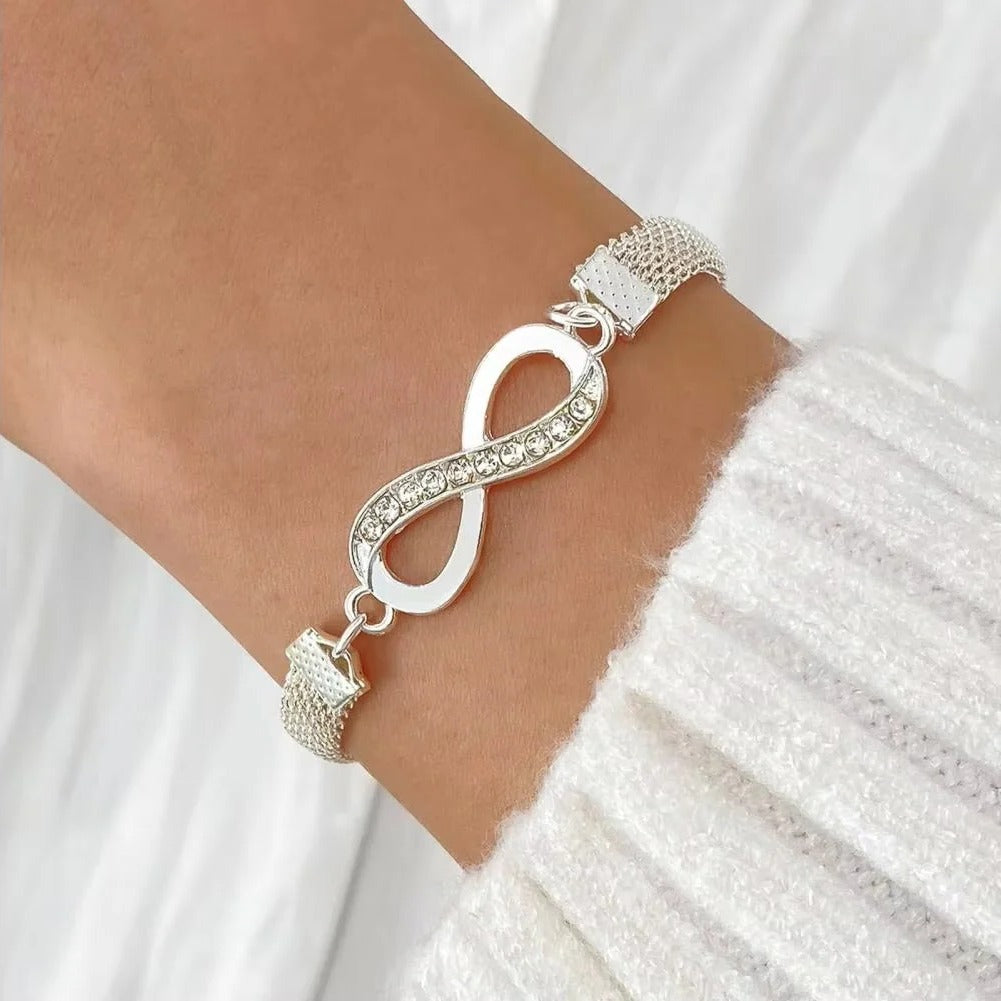 Elegant Rhinestone Bracelet Set for Women - 3-Piece Heart & Infinity Charm Collection