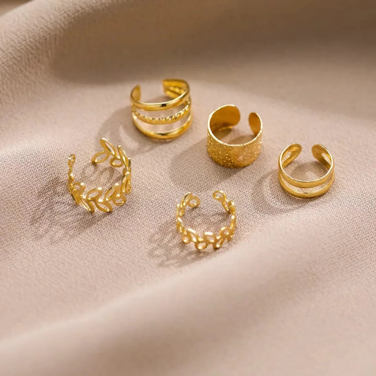 Gold Leaf Design Clip-On Ear Cuff Set for Women - Stylish Non-Pierced Earrings