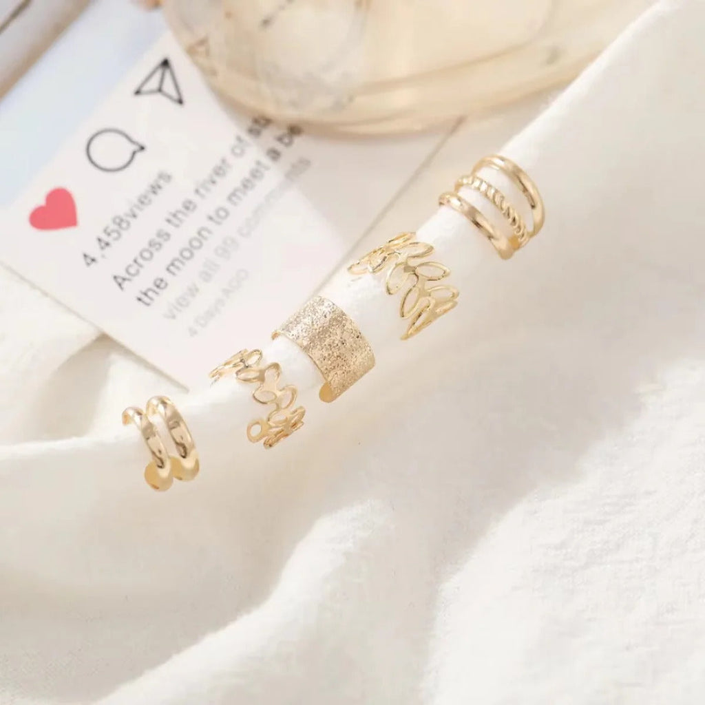 Gold Leaf Design Clip-On Ear Cuff Set for Women - Stylish Non-Pierced Earrings