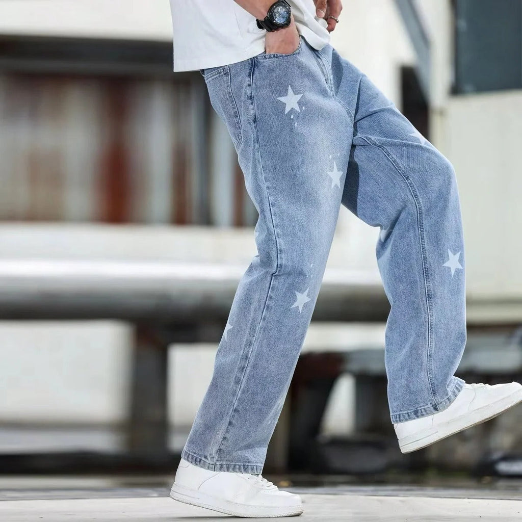 Men's Casual Wide Leg Blue Denim Pants - Loose Fit Stylish Jeans for Comfort & Fashion