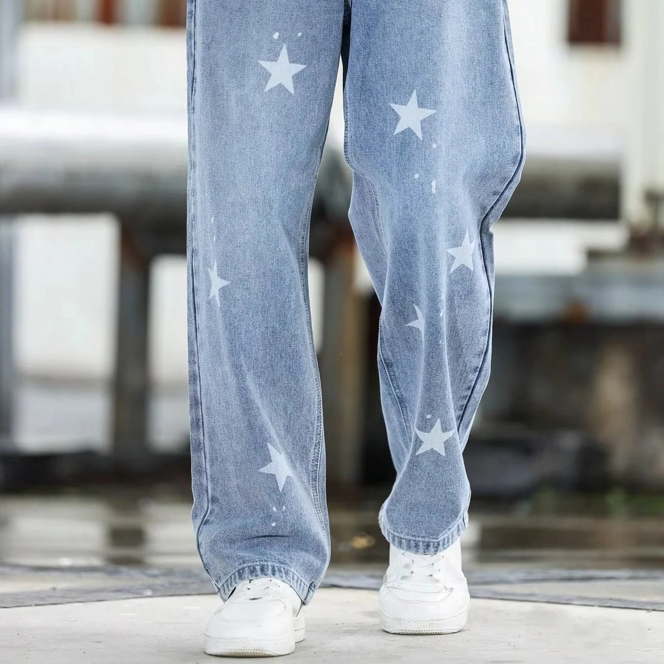 Men's Casual Wide Leg Blue Denim Pants - Loose Fit Stylish Jeans for Comfort & Fashion